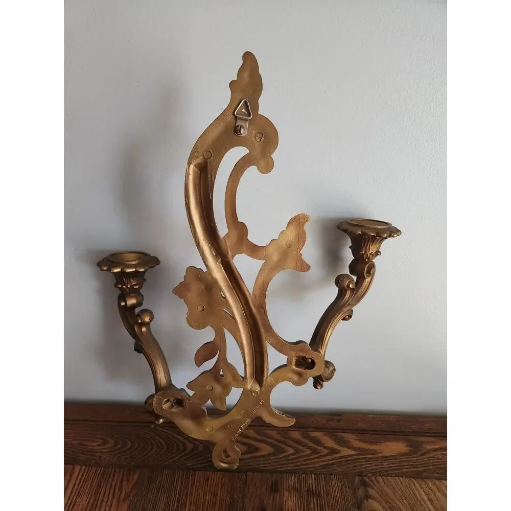 Vintage 1960 Dart Gold 2 Arm Wall Sconce Candle Holder 15